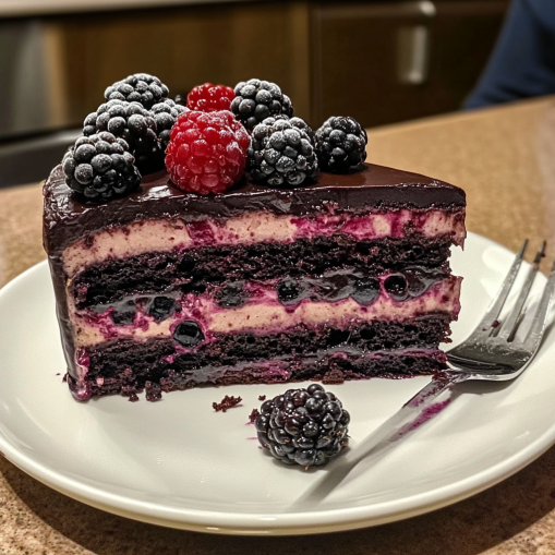 Dark Chocolate Layered Cake with Raspberries & Blackberries