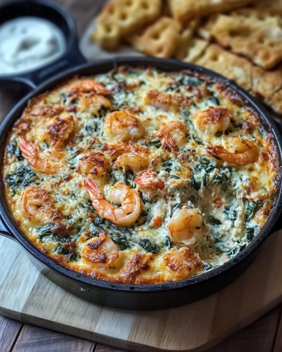Delicious Spinach Dip with Shrimp, Crawfish