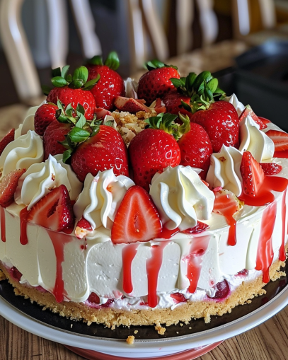 Delicious Strawberries Cheesecake Cake Recipe