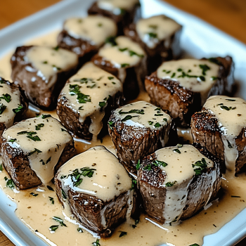 Garlic Herb Steak Bites with Creamy Parmesan Sauce Quick & Flavorful Dinner Recipe