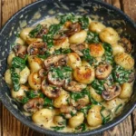 Spinach and Mushroom Gnocchi in Creamy Garlic