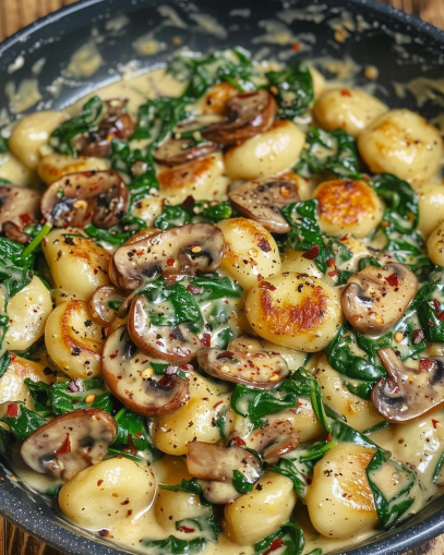 Spinach and Mushroom Gnocchi in Creamy Garlic Smoked