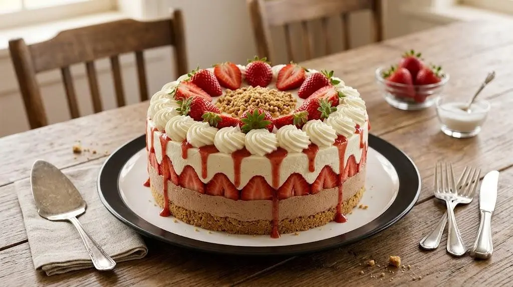 Strawberries and Cream Cheesecake Cake Recipe