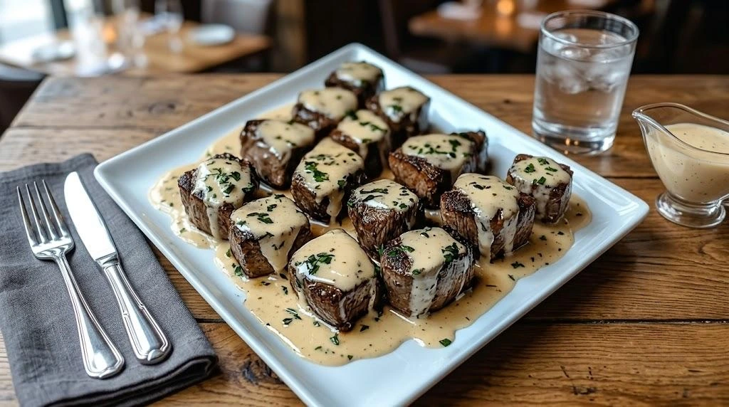 Garlic Herb Steak Bites with Creamy Parmesan Sauce Recipe